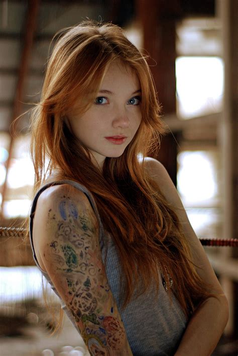 Girl Olesya Kharitonova Tattoo Redhead Model Wallpaper 199582