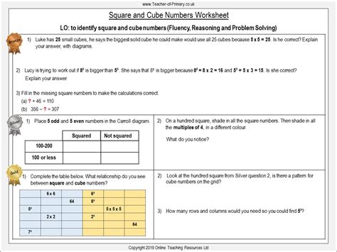 square and cube numbers year 6 teaching resources
