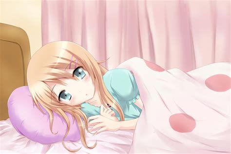 female anime character laying on a bed illustration hd wallpaper