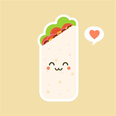 cute  kawaii funny smiling happy burrito mexican food flat design