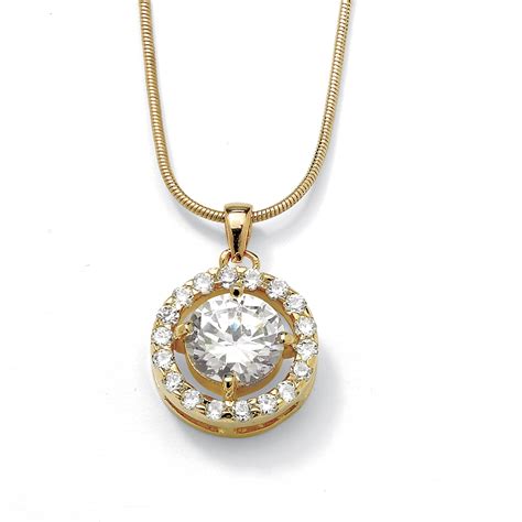 tcw  cubic zirconia pendant necklace  yellow gold tone  palmbeach jewelry