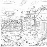 Coloring Country Living Pages Book Farm Printable Life Pig Farmhouse Chickens sketch template