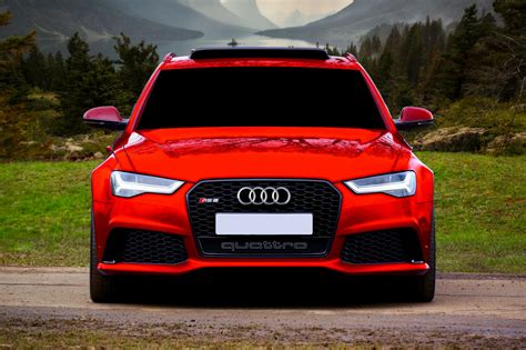 red audi car  road  stock photo