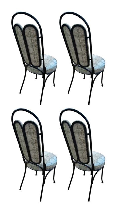 Set Of Four 1960s Wrought Iron Chairs With Upholstered