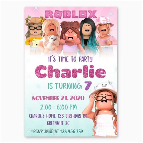 roblox birthday invitation  girls easy inviting