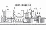 Hong Sights Cityscape Linear Skyline Wtih Strokes sketch template