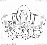 Businesswoman Buried Tax Documents Toonaday Royalty Computers Outline Illustration Cartoon Rf Clip 2021 sketch template