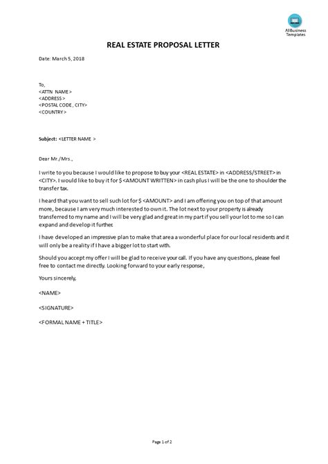 create  professional real estate proposal letter