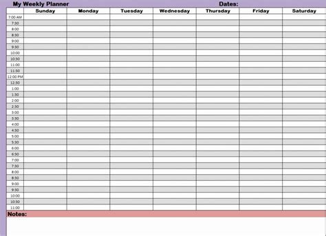 agenda  time slots elegant  printable weekly calendar