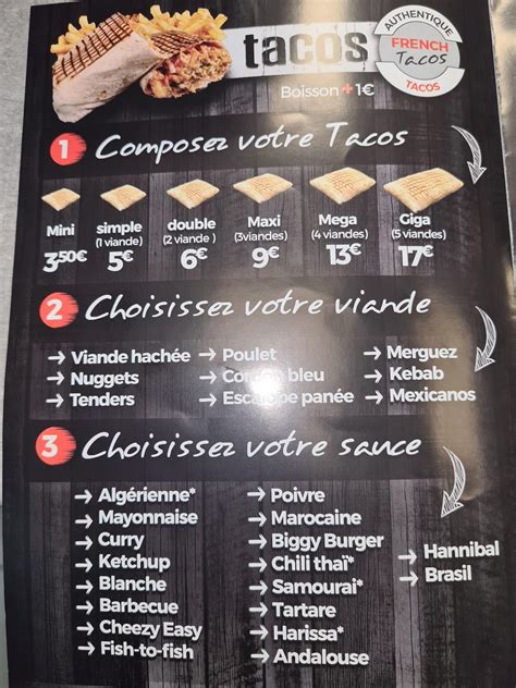 menu  french tacos restaurant lievin