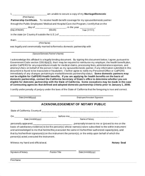 sample affidavit forms  marriage   ms word