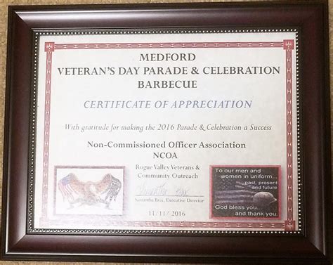 medford veterans day parade certificate  appreciation