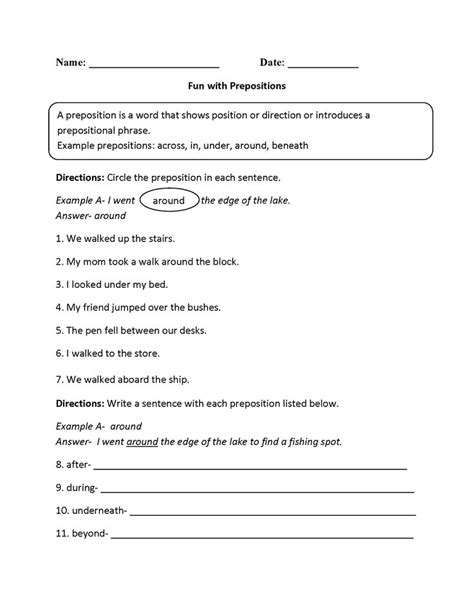 identifying prepositions worksheet answers   qstionco