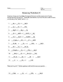 balancing  chemical equations practice   fred ende tpt