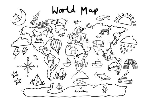 world map colouring printable kid   village