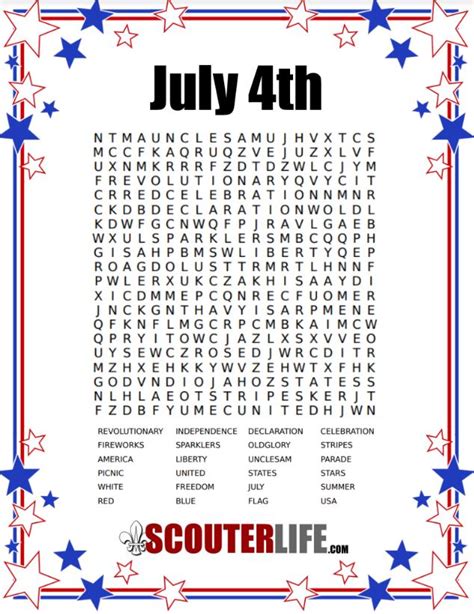 4th of july word search scouterlife