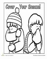 Preschool Coloring Cover Sneeze Manners Hygiene Good Personal Pages Worksheets Kids Habits Printable Clipart Healthy Covering Activities Germs Kindergarten Germ sketch template