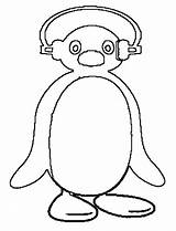 Pingu Coloring Putting Head Phone sketch template
