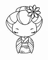 Coloring Pages Kimono Kokeshi Dolls Girl Color Cute Japanese Doll Print Adult Getcolorings Colouring Sheets Asian Coloriage Stamps Getdrawings Visit sketch template