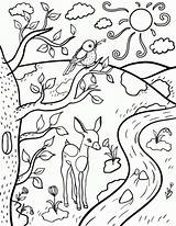 Coloring Spring Pages Simple Children Printable Kids Colouring Drawing Sheets Print Nature Everfreecoloring Choose Board Time sketch template