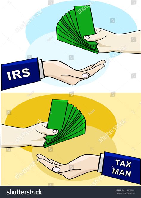 cartoon illustration showing  person handing  money   irs