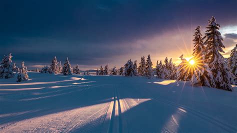 landscape covered  snow  cloudy sky  sunrise hd nature