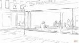Hopper Edward Nighthawks Coloring Pages Drawing Skip Main sketch template