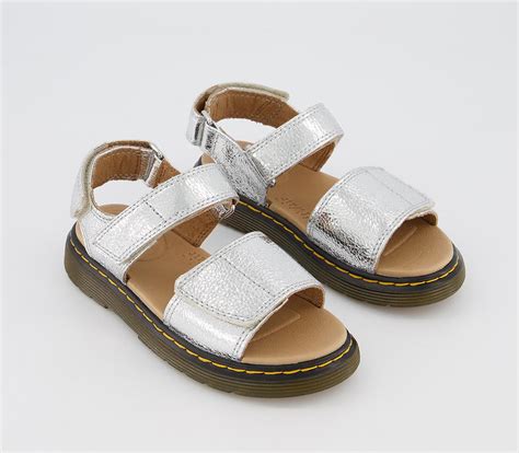 dr martens romi sandals youth silver crinkle metallic unisex