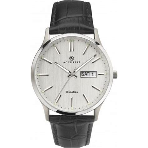 accurist 7233 silver and black leather men s watch