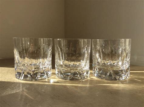 C1930s 50s 3x Antique Cut Crystal Glass Whiskey Whisky