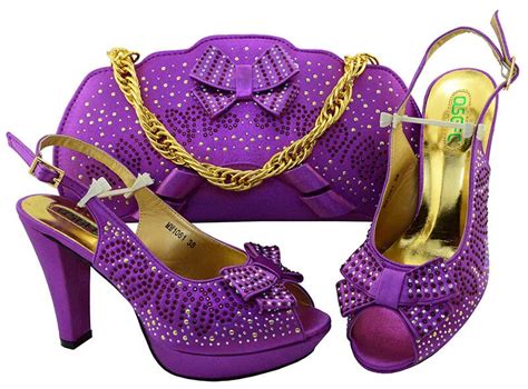 Ladies Matching Shoes And Bag Set Purple Color African Shoes And