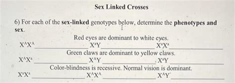 Solved Sex Linked Crosses 6 For Each Of The Sex Linked