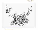 Coloring Antlers Flowers Printable Pages sketch template
