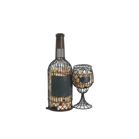 14 5” Dark Brown Wine Bottle And Wine Glass Cork Collector Walmart