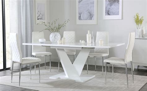 turin white high gloss extending dining table   renzo white leather chairs furniture choice
