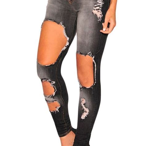 Charcoal Women Chic Skinny Denim Ripped Jeans Online