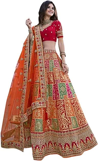 Red Orange Indian Gujarati Wedding Heavy Party Wear