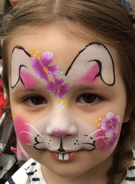 bunny rabbit easter white pink flowers girl face painting face