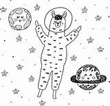Llama Llamas Astronaut Planets Alpaca sketch template