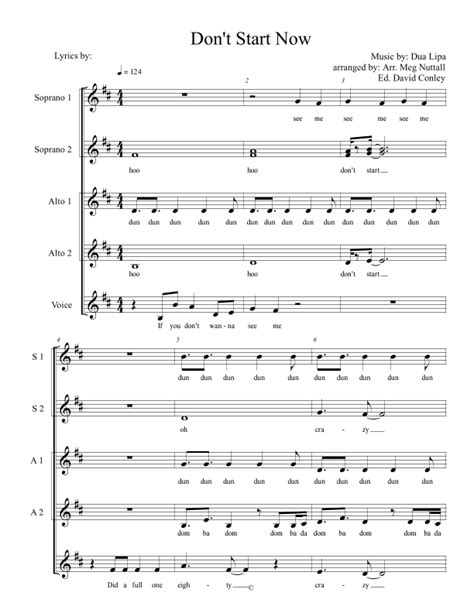 don t start now sheet music dua lipa ssaa choir