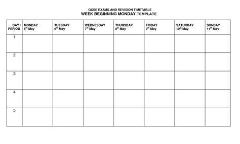 monday friday timetable template  calendar printable