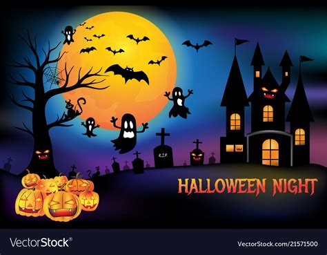 Happy Halloween Night Party Scary Pumpkins Vector Image