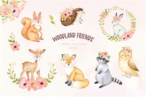 woodland animals clipart watercolor nursery print  sipkadesigns