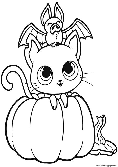 bat cat  pumpkin halloween coloring page printable