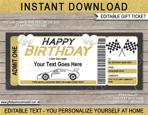 birthday nascar ticket template race stock car driving experience