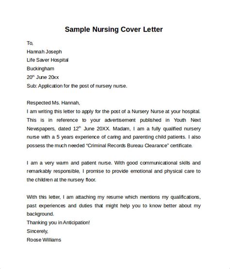 cover letter template nursing
