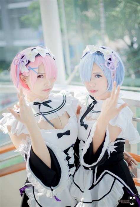 world of cosplay cosplayers alice june and niewnine characters rem and ram anime re zero