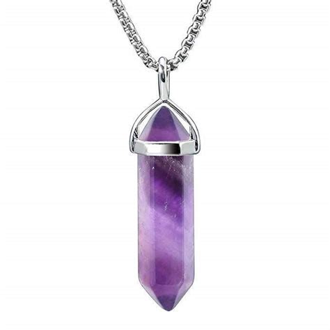 amethyst purple crystal necklace silver pendant