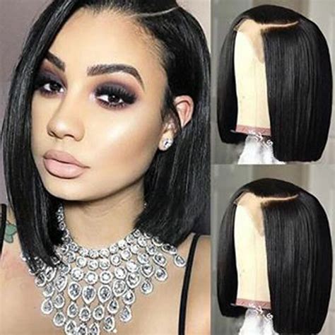 natural straight lace front wig short bob lace front human hair wigs pre plucked  baby hair