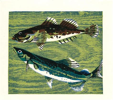 japanese woodblock print  fish  shiro takagi handmade etsy